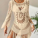 Boho háčkované plážové pončo s třásněmi: lehké, vzdušné a boho-chic